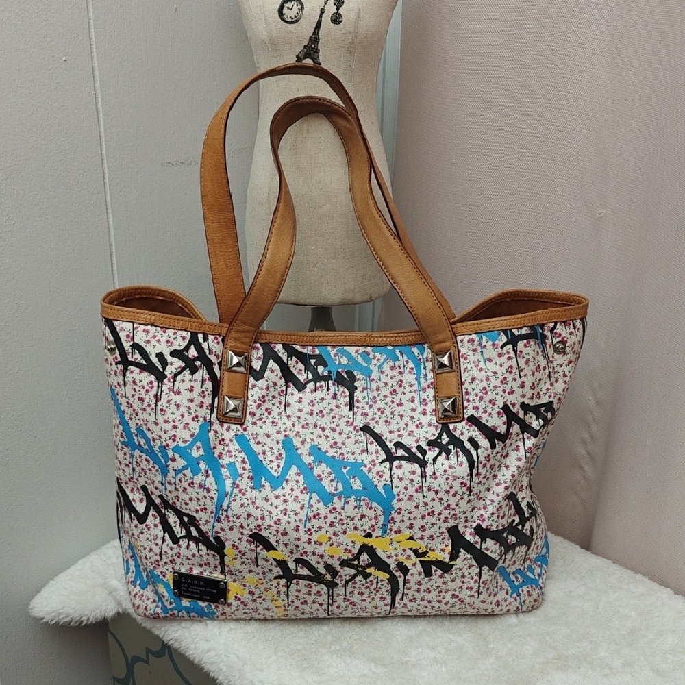 Floral and Blue Graphic Tote Bag